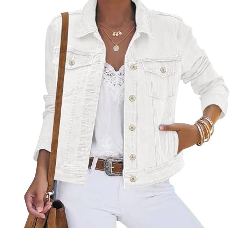 Buffalo White Denim Jean Jacket Women's Size Small Classic Stretch Trucker